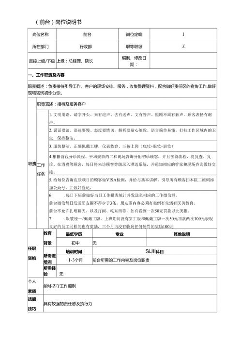 医美整形前台岗位说明书.docx