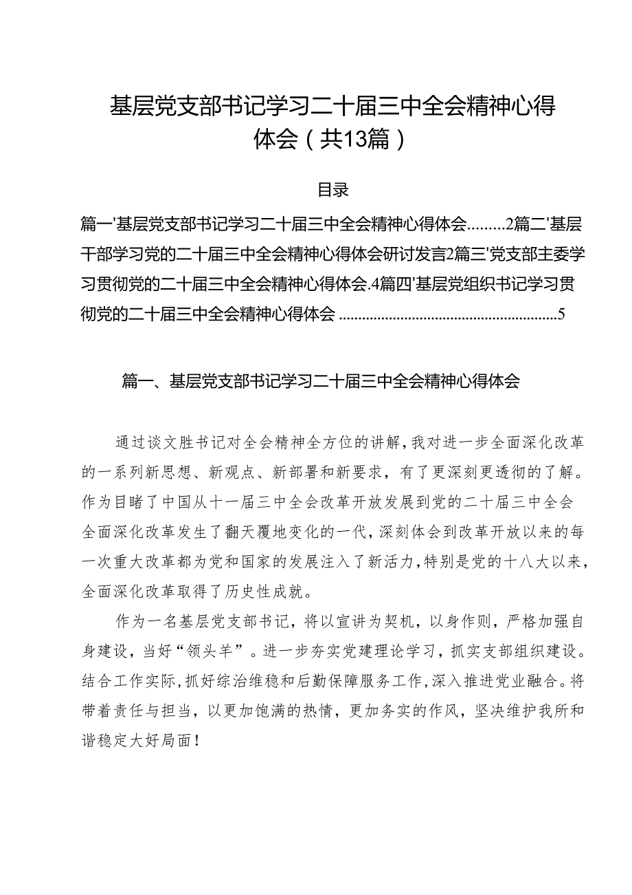 （13篇）基层党支部书记学习二十三中全会精神心得体会范文.docx_第1页