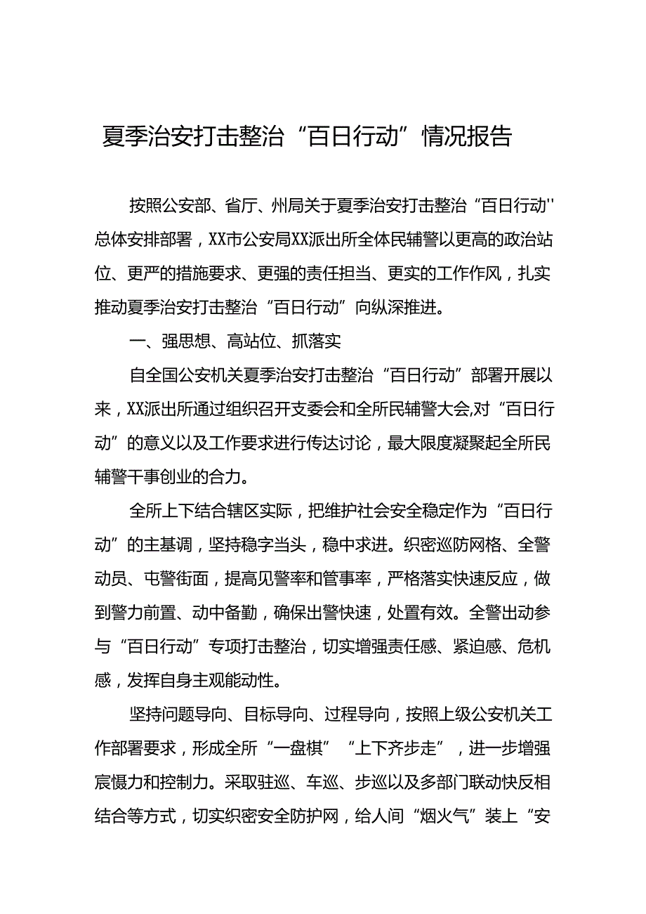 公安派出所2024年深入推进夏季治安打击整治行动情况报告(10篇).docx_第1页