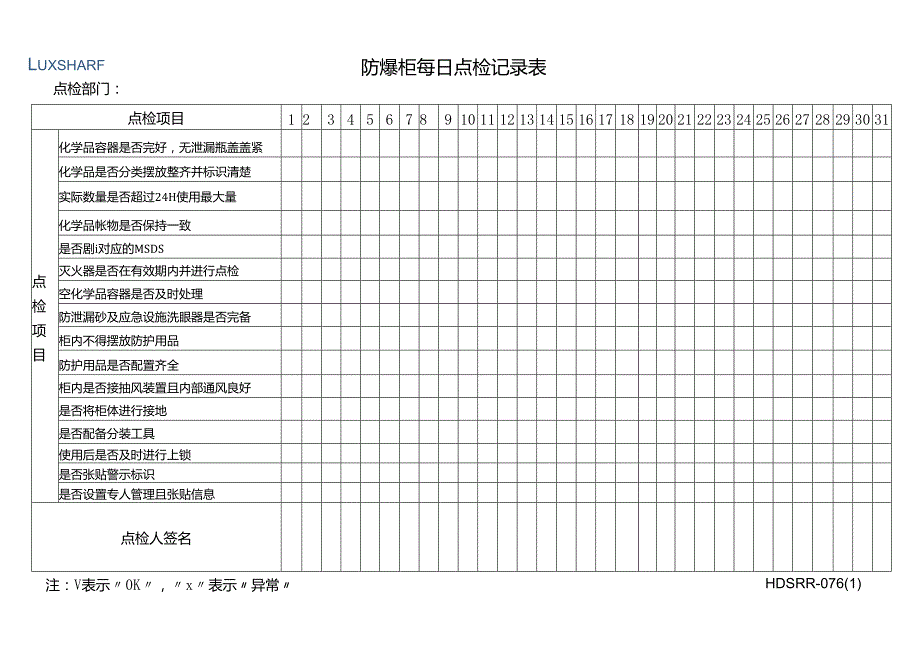 防爆柜每日点检记录表.docx_第1页