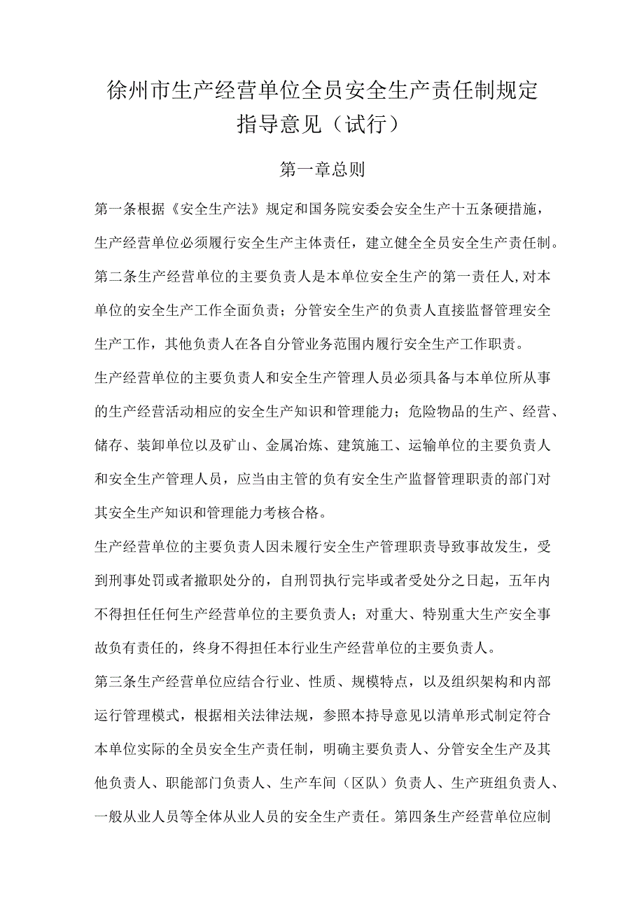 【参考模板】徐州市生产经营单位全员安全生产责任制规定指导意见（试行）.docx_第1页