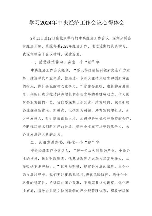 学习2024年中央经济工作会议心得体会 （汇编8份）.docx