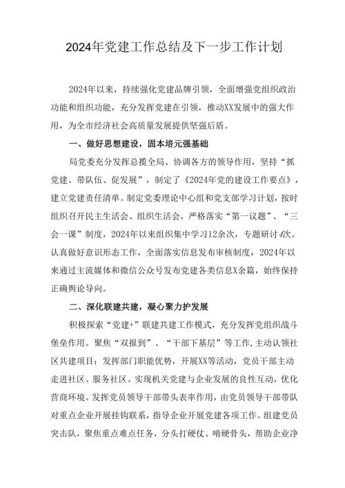 2024年公司《党建》工作总结及下一步工作打算汇编5份.docx