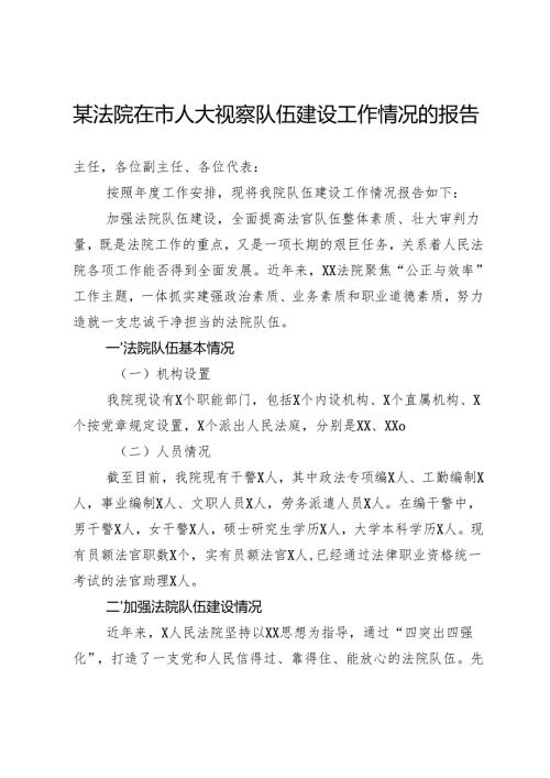 某法院在市人大视察队伍建设工作情况的报告.docx