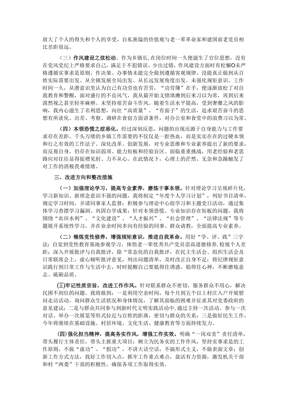 乡镇长2024年民主生活会个人对照检查材料.docx_第3页