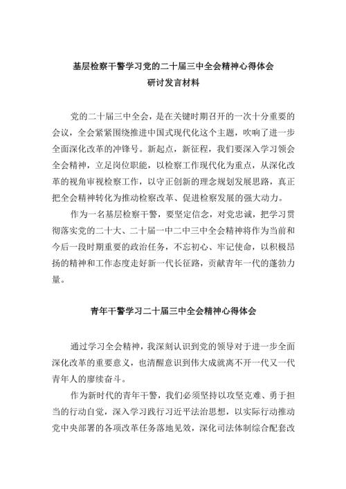基层检察干警学习党的二十三中全会精神心得体会研讨发言材料8篇（最新版）.docx