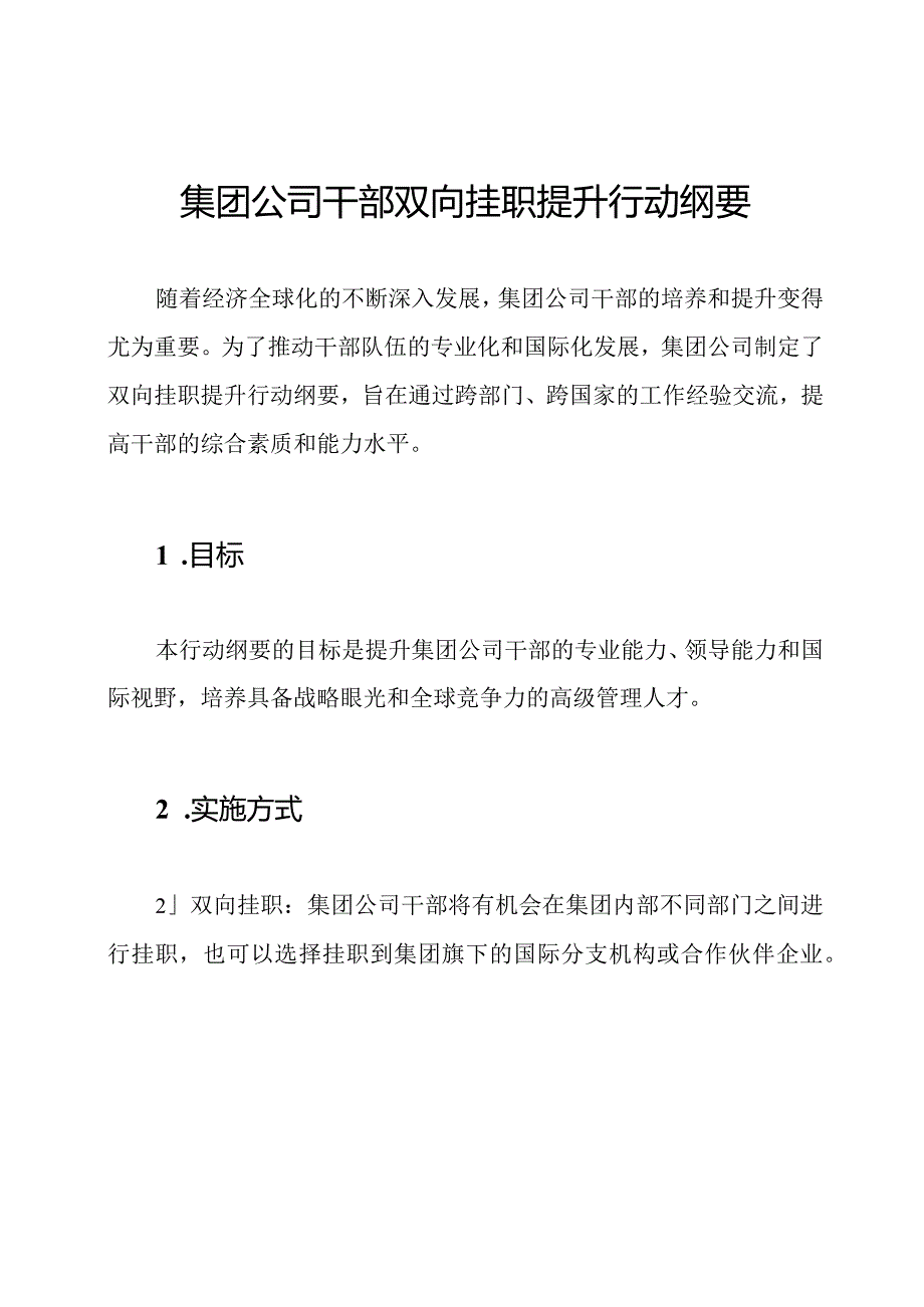 集团公司干部双向挂职提升行动纲要.docx_第1页