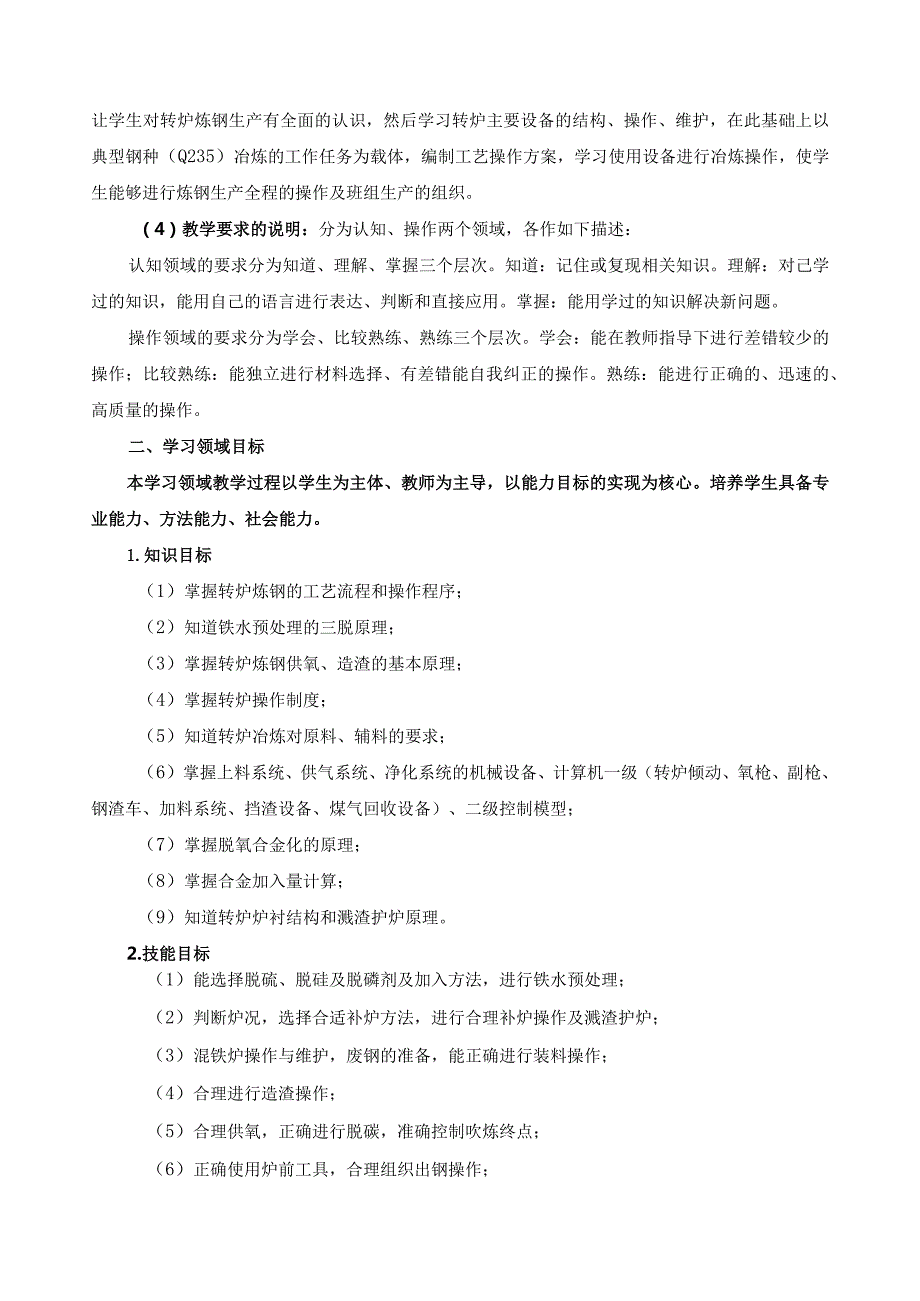 《转炉炼钢操作与控制》学习领域课程标准.docx_第2页