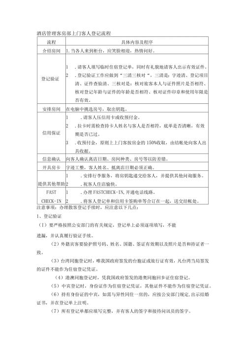 酒店管理客房部上门客人登记流程.docx
