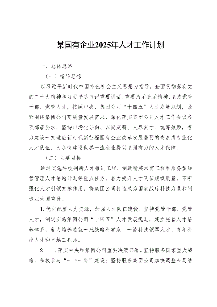 某国有企业2025年人才工作计划.docx_第1页