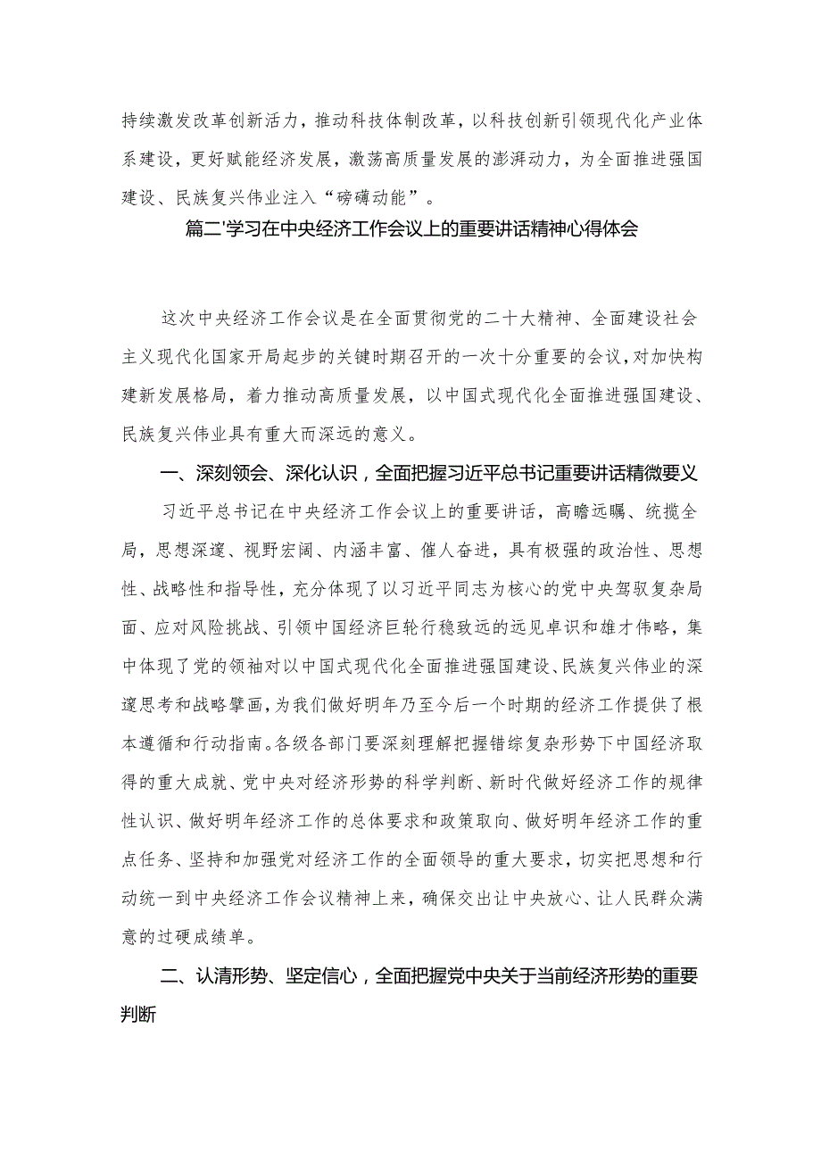 2024年中央经济工作会议学习心得体会研讨发言材料范文11篇(最新精选).docx_第2页