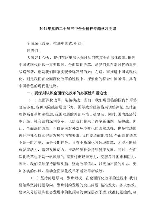 (五篇)2024年党的二十三中全会精神专题学习党课样例.docx