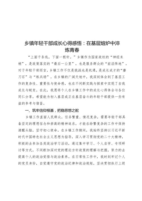 乡镇年轻干部成长心得感悟：在基层熔炉中淬炼青.docx