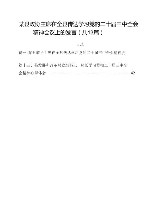 某县政协主席在全县传达学习党的二十三中全会精神会议上的发言13篇（精选）.docx
