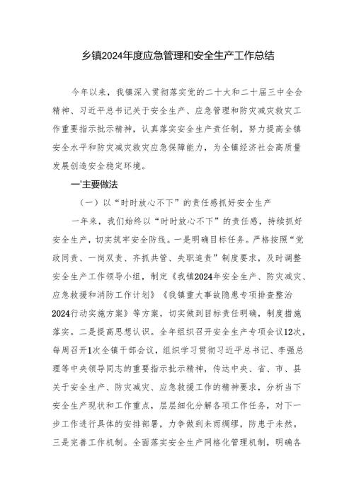 2024乡镇应急管理和安全生产工作总结.docx