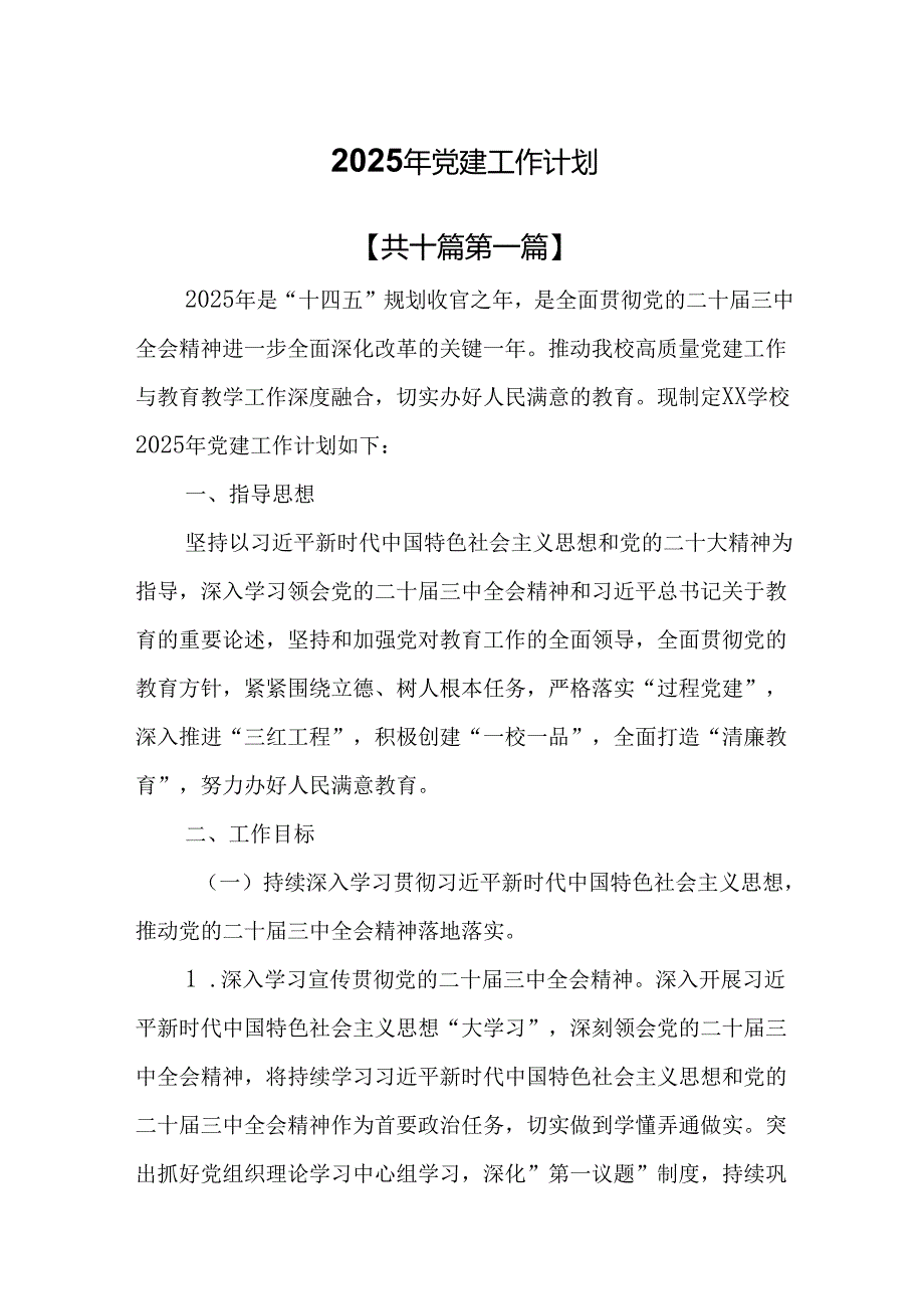 （10篇）2025年党建工作计划.docx_第1页