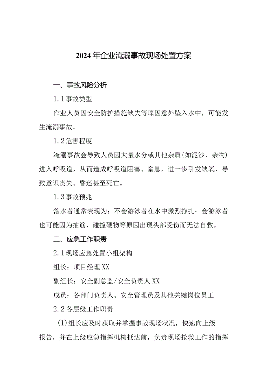 2024年企业淹溺事故现场处置方案.docx_第1页