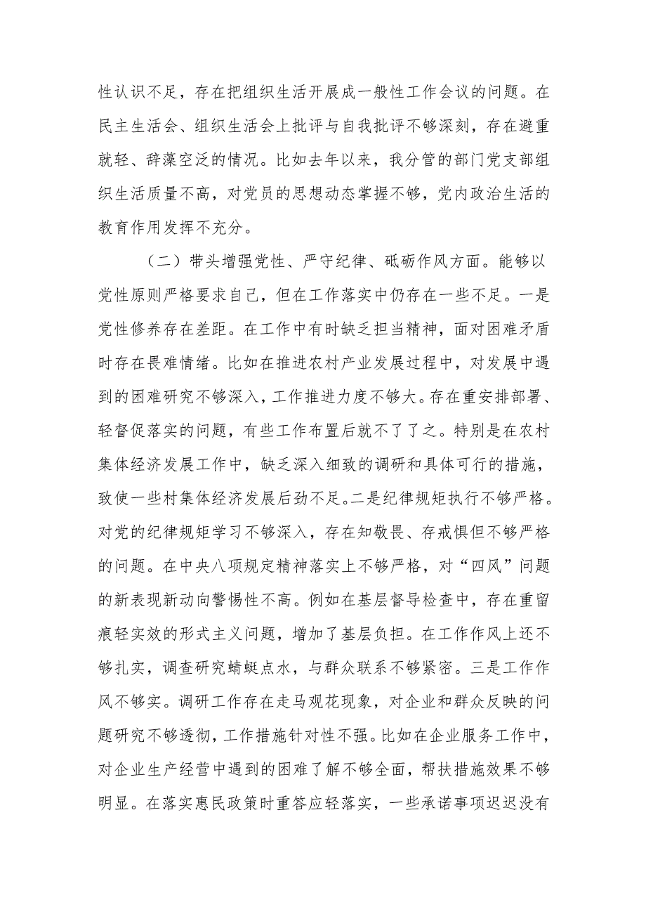 副乡长2024年民主生活个人检查发言材料（四个带头）范文两篇.docx_第2页