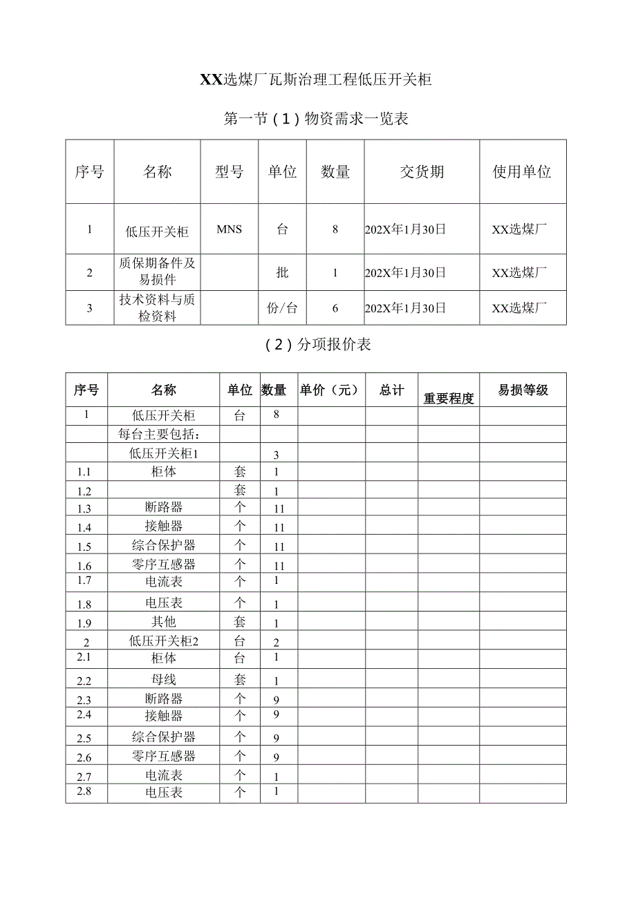 XX选煤厂瓦斯治理工程低压开关柜技术标书（2024年）.docx_第2页