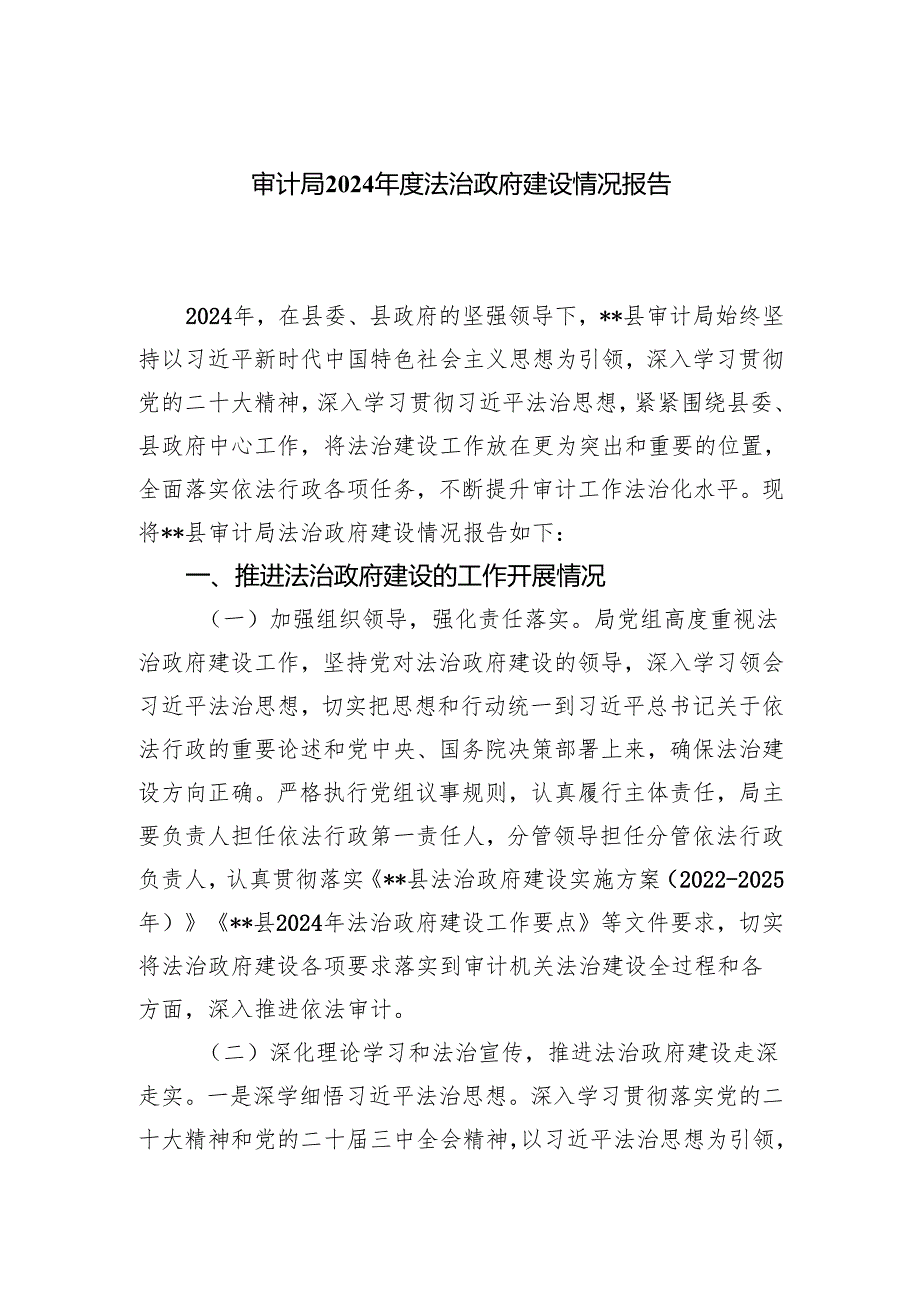 审计局2024年度法治政府建设情况报告.docx_第1页