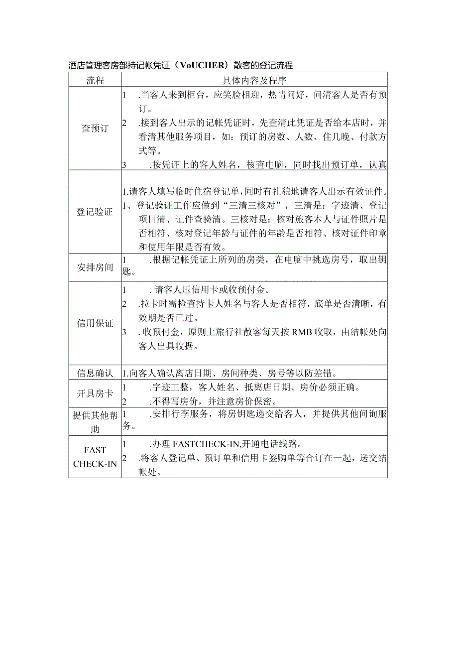 酒店管理客房部持记帐凭证（VOUCHER）散客的登记流程.docx_第1页