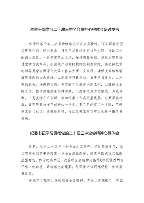 （9篇）巡察干部学习二十三中全会精神心得体会研讨发言（详细版）.docx