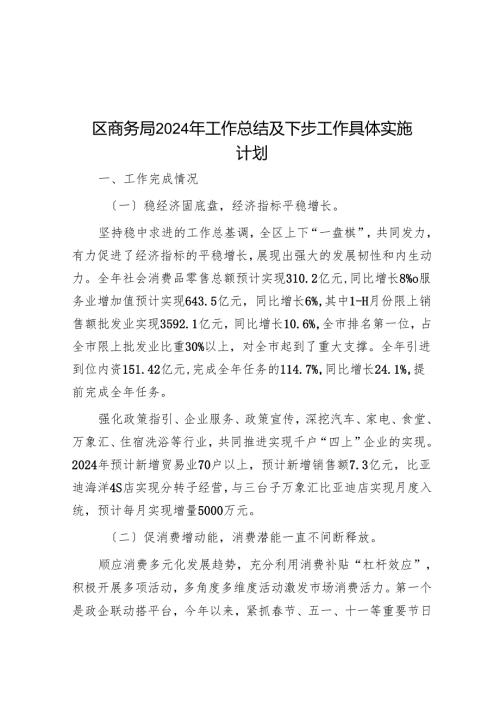 区商务局2024年工作总结及下步工作计划.docx