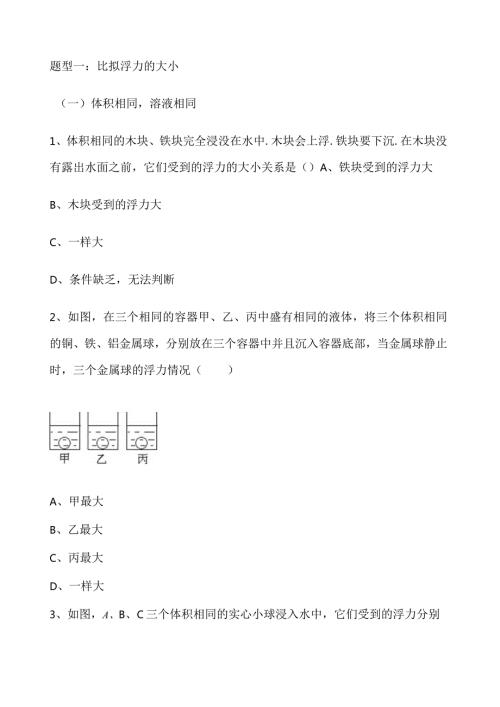 浮力经典考试题型总结(有解析).docx