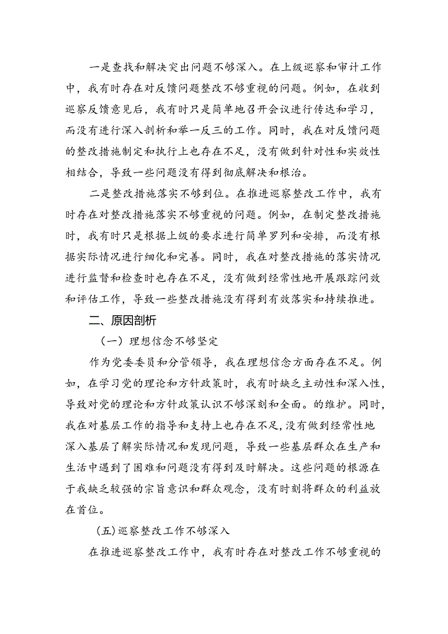 2024年巡视整改专题民主生活会个人对照检查材料（10篇）.docx_第3页