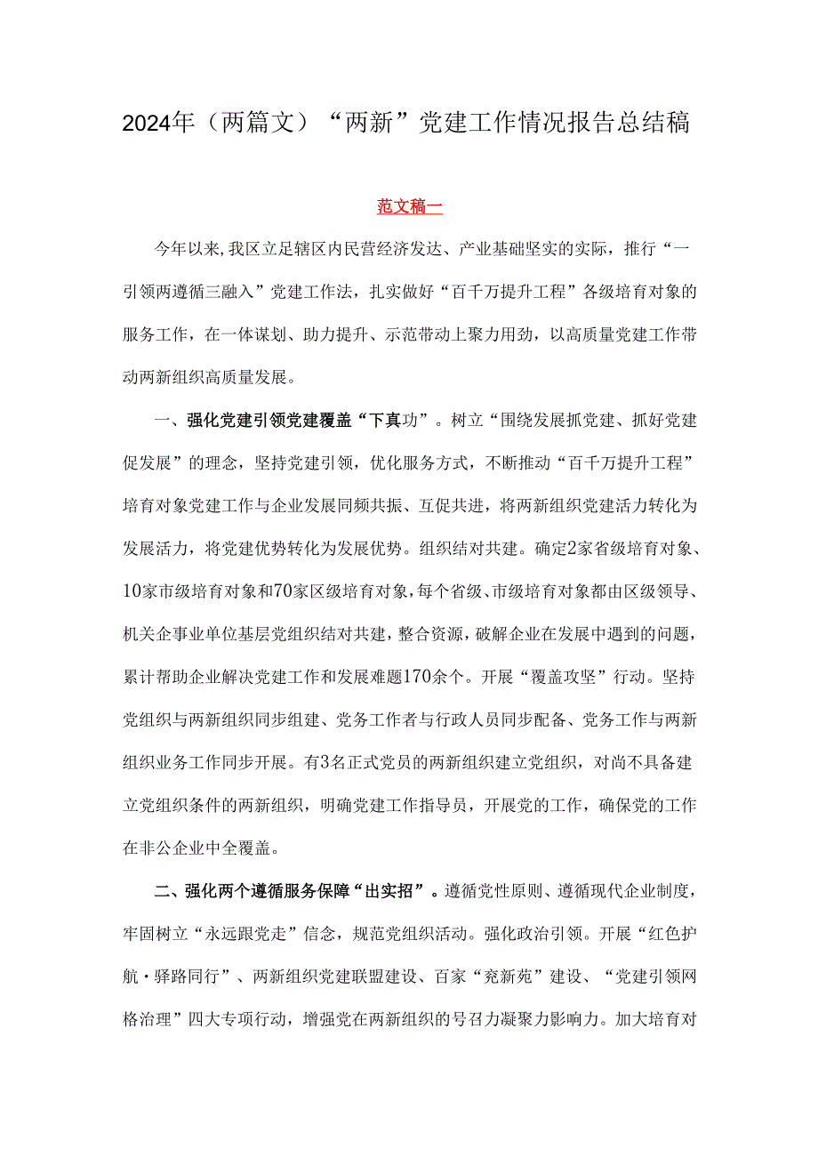 2024年（两篇文）“两新”党建工作情况报告总结稿.docx_第1页