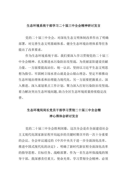 （11篇）生态环境系统干部学习二十三中全会精神研讨发言（详细版）.docx