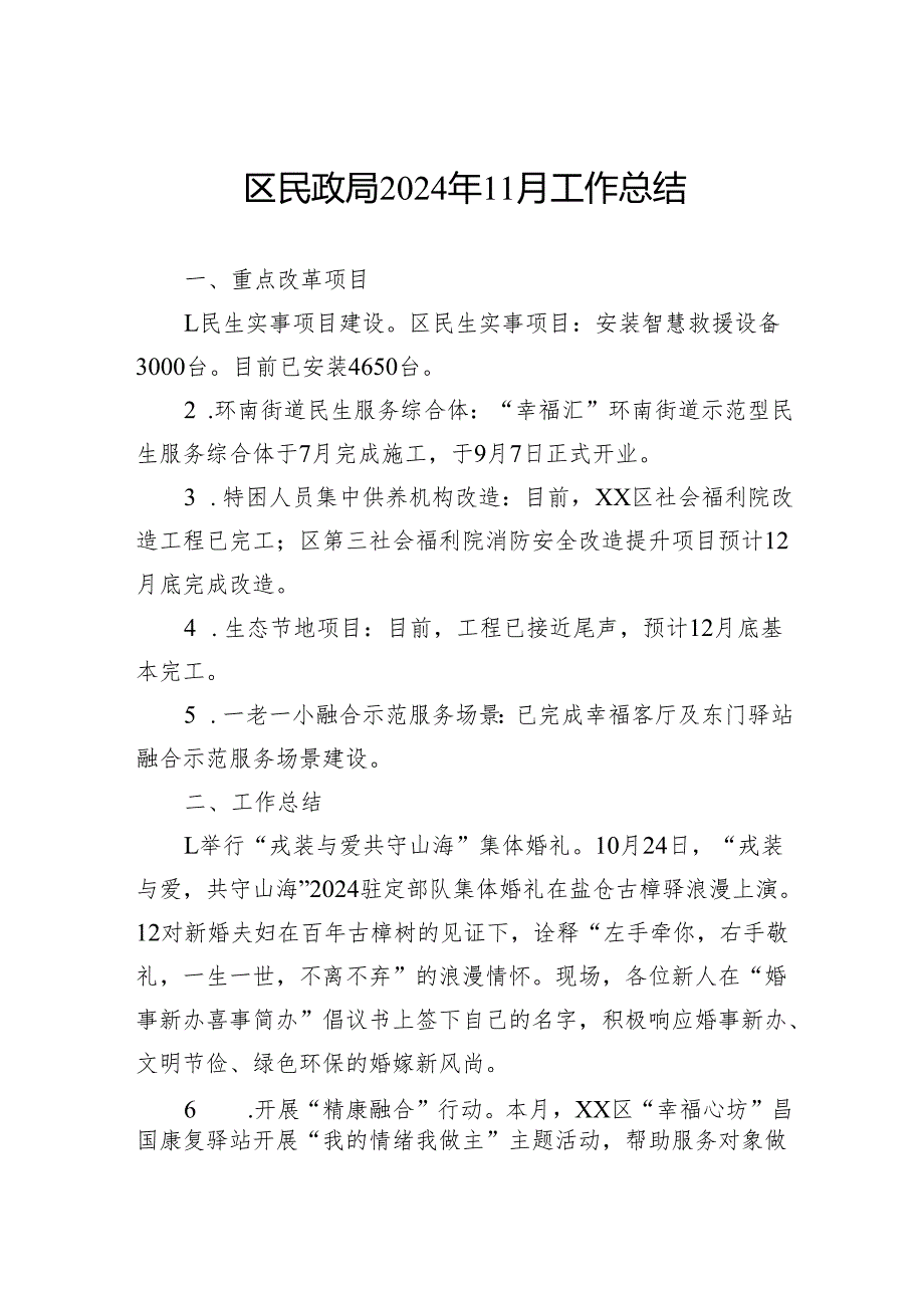 区民政局2024年11月工作总结.docx_第1页