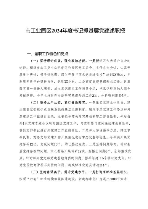 市工业园区2024书记抓基层党建述职报告.docx