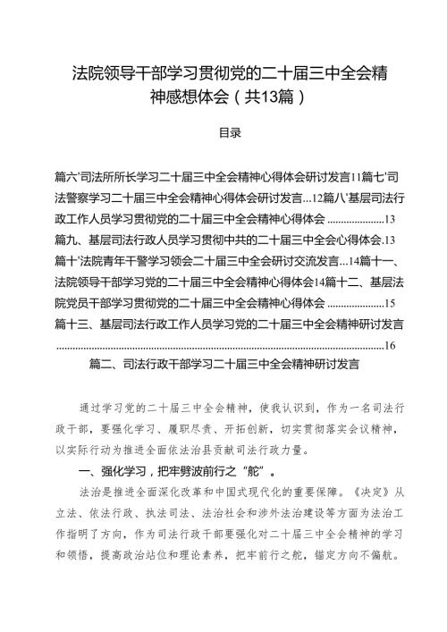 （13篇）法院领导干部学习贯彻党的二十三中全会精神感想体会集合.docx
