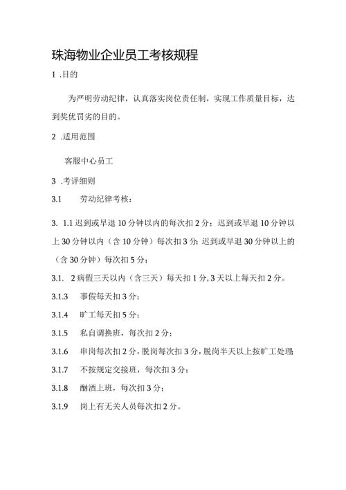 珠海物业企业员工考核规程.docx