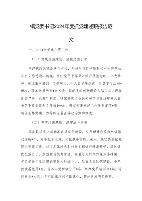党委书记 2024 抓党建述职报告范文.docx