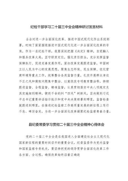 （9篇）纪检干部学习二十三中全会精神研讨发言材料范文.docx