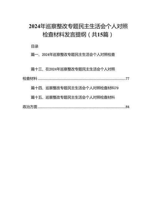 2024年巡察整改专题民主生活会个人对照检查材料发言提纲 （汇编15份）.docx