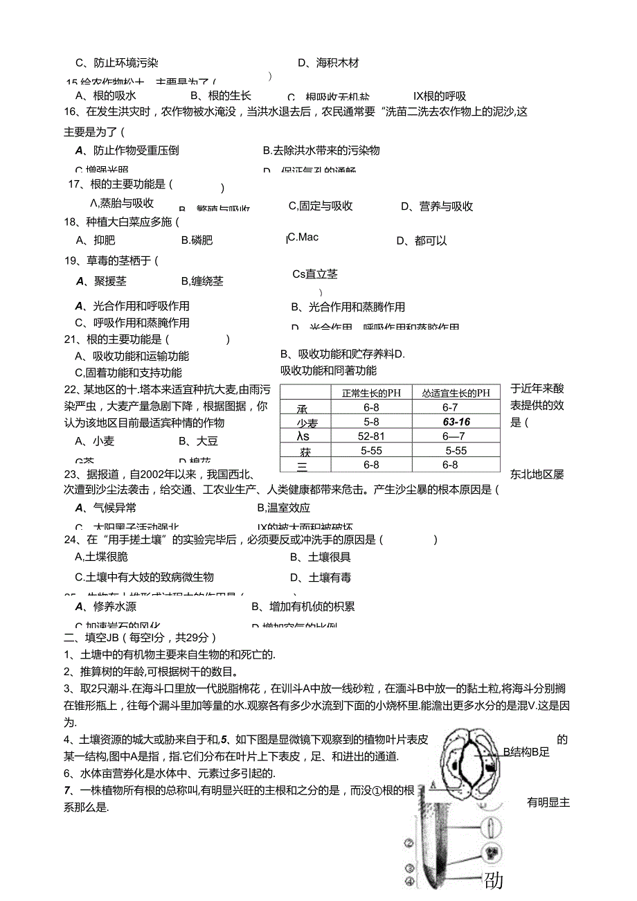 第三章植物与土壤单元测试卷.docx_第2页