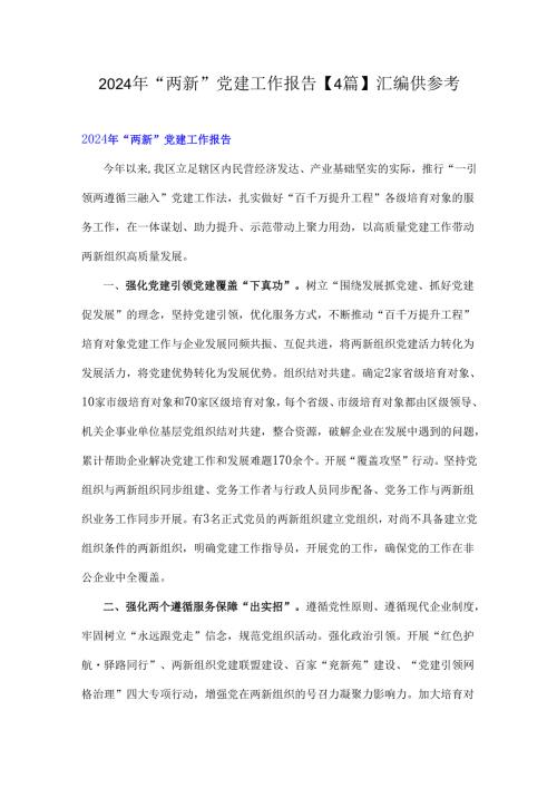 2024年“两新”党建工作报告【4篇】汇编供参考.docx