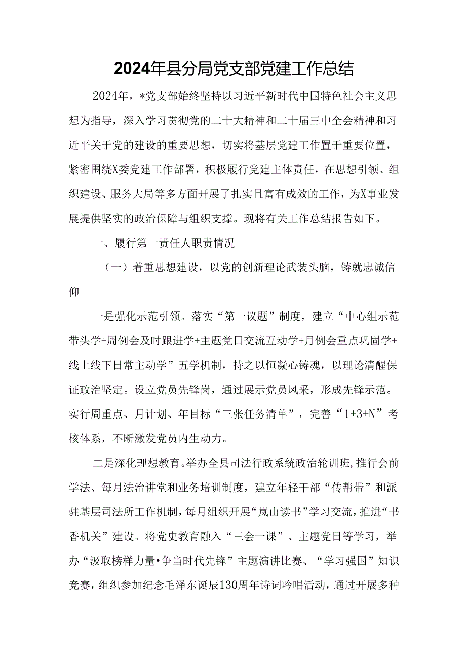 2024年县分局党支部党建工作总结.docx_第1页
