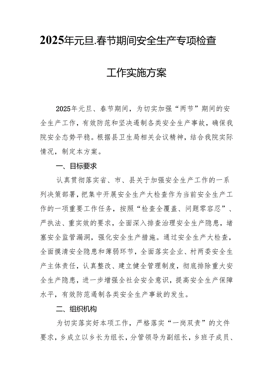 2025年开展《元旦、节期间安全生产专项检查》工作实施方案.docx_第1页
