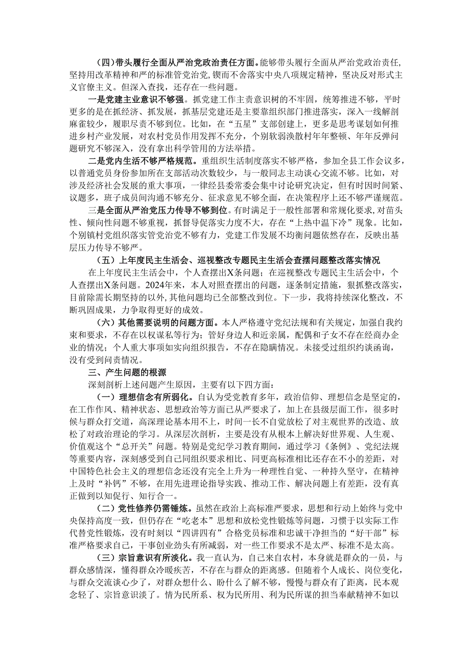 某县委副书记、县长2024民主生活会“四个带头”个人对照检查发言材料.docx_第3页