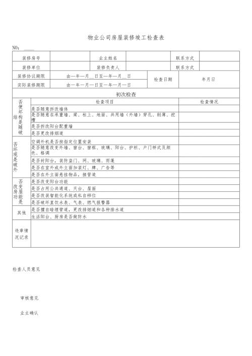 物业公司房屋装修竣工检查表.docx