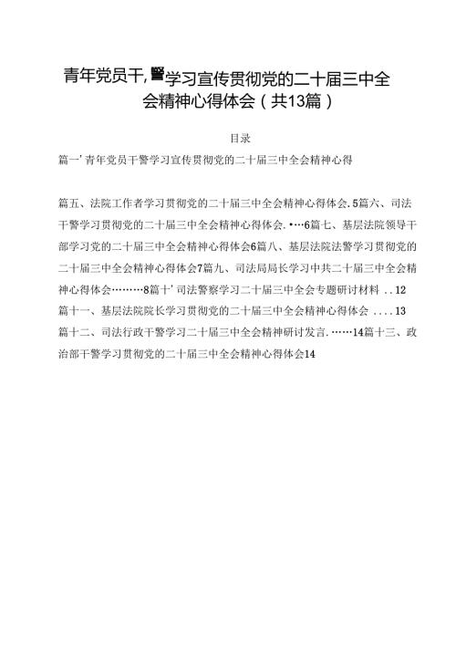 （13篇）青年党员干警学习宣传贯彻党的二十三中全会精神心得体会（精选）.docx
