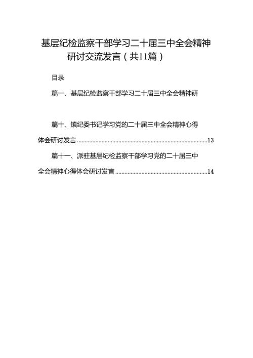 （11篇）基层纪检监察干部学习二十三中全会精神研讨交流发言范文.docx