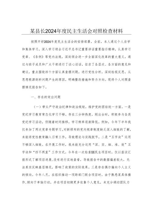 某县长2024年度民主生活会对照检查材料.docx