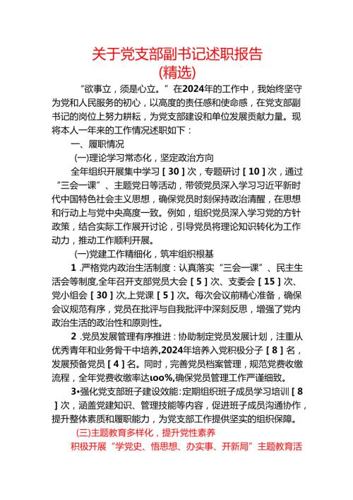 关于党支部副书记述职报告（精选）.docx