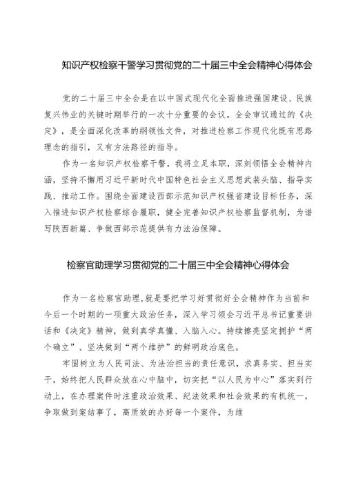 知识产权检察干警学习贯彻党的二十三中全会精神心得体会（共七篇）.docx