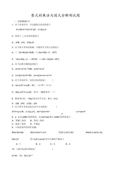 整式的乘法与因式分解测试题.docx